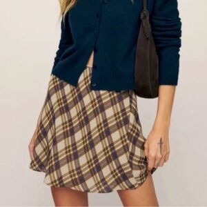 Reformation M Brandy Skirt in Joanie (Plaid purple brown) viscose like new cond
